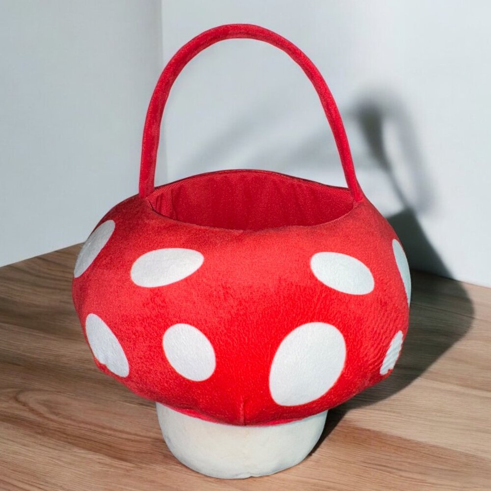 Mushroom Plush Gift Basket with Handle Spring Mother's Day Basket Red and White
